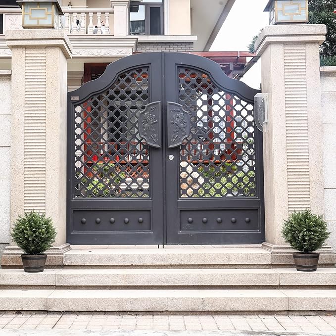 21” Artificial Cedar Outdoor Artificial Shrub Sunlight Resistant Leafy Potted Plant for Indoor Porch of Home and Office Artificial Outdoor Tree 2 Pieces a Set Topiary Trees-VerdiqueGarden