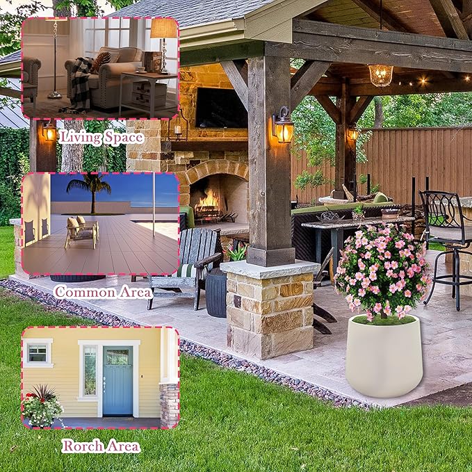 Sunnyglade Set of 2 Artificial Boxwood Topiary Ball Trees with Pink Flower, Faux Shrub Bushes with Ground Spike 25.5", UV Resistant Fake Boxwood Plants for Indoor, Garden, Porch, Patio Decor (Pink)-VerdiqueGarden