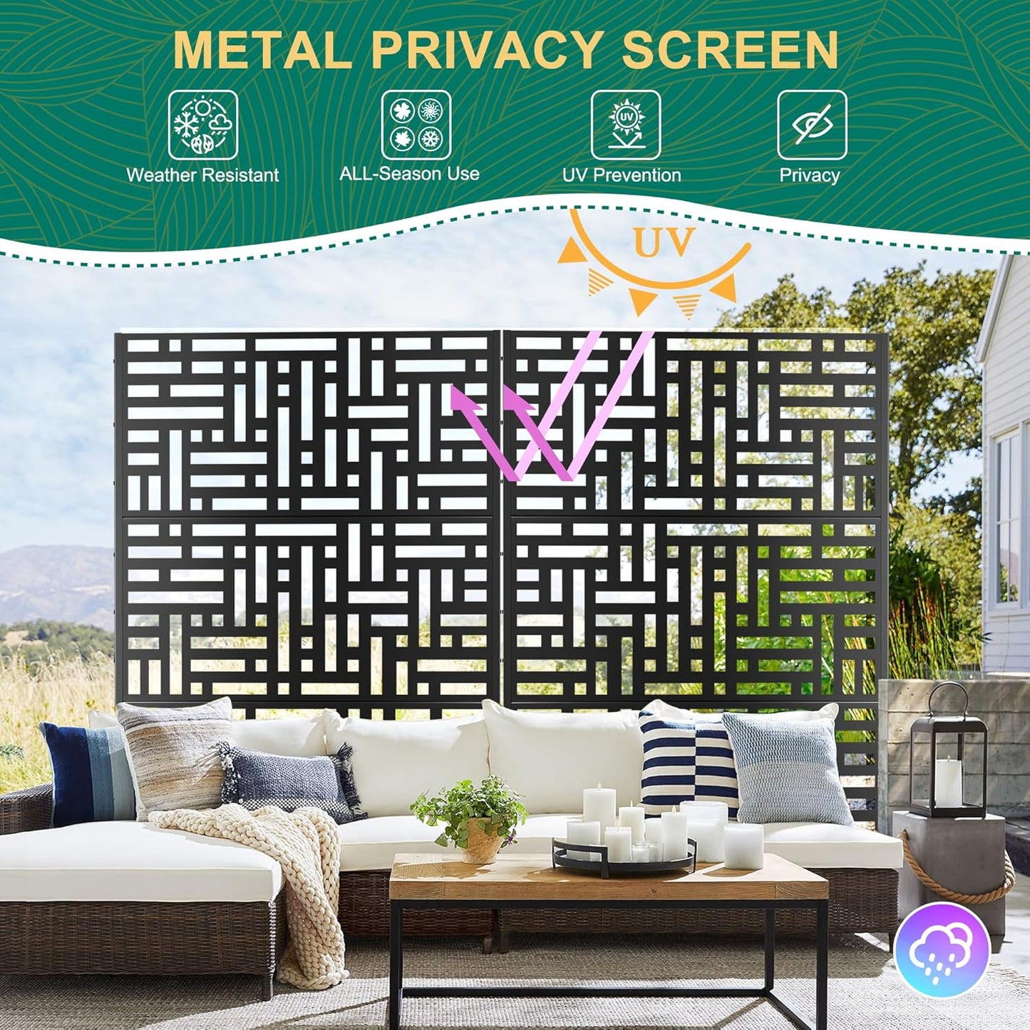 72" H×47" W Metal Privacy Screen Outdoor Privacy Screen Freestanding, Outdoor Privacy Screens and Panels for Patio Lawn Deck(Consists of 3 Panels)-VerdiqueGarden