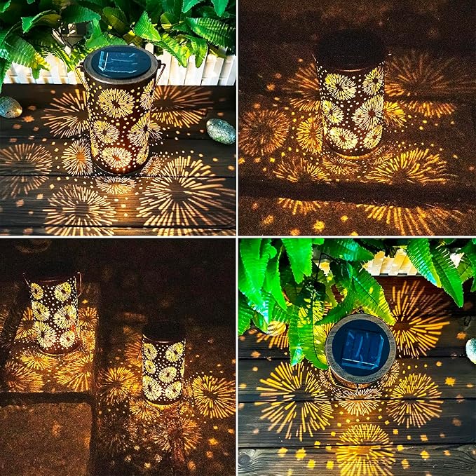 DIBIEECN Fireworks Solar Gardening Gifts Lanterns, Garden Decor for Outside, Pattern Solar Decorative Lights Waterproof, Outdoor Gifts for Women Mom Grandma, Yard Gifts for Patio, Pathway, Landscape-VerdiqueGarden