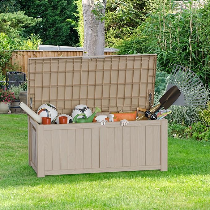 120 Gallon Outdoor Storage Box – Waterproof Deck Box for Patio & Garden,Light Brown-VerdiqueGarden