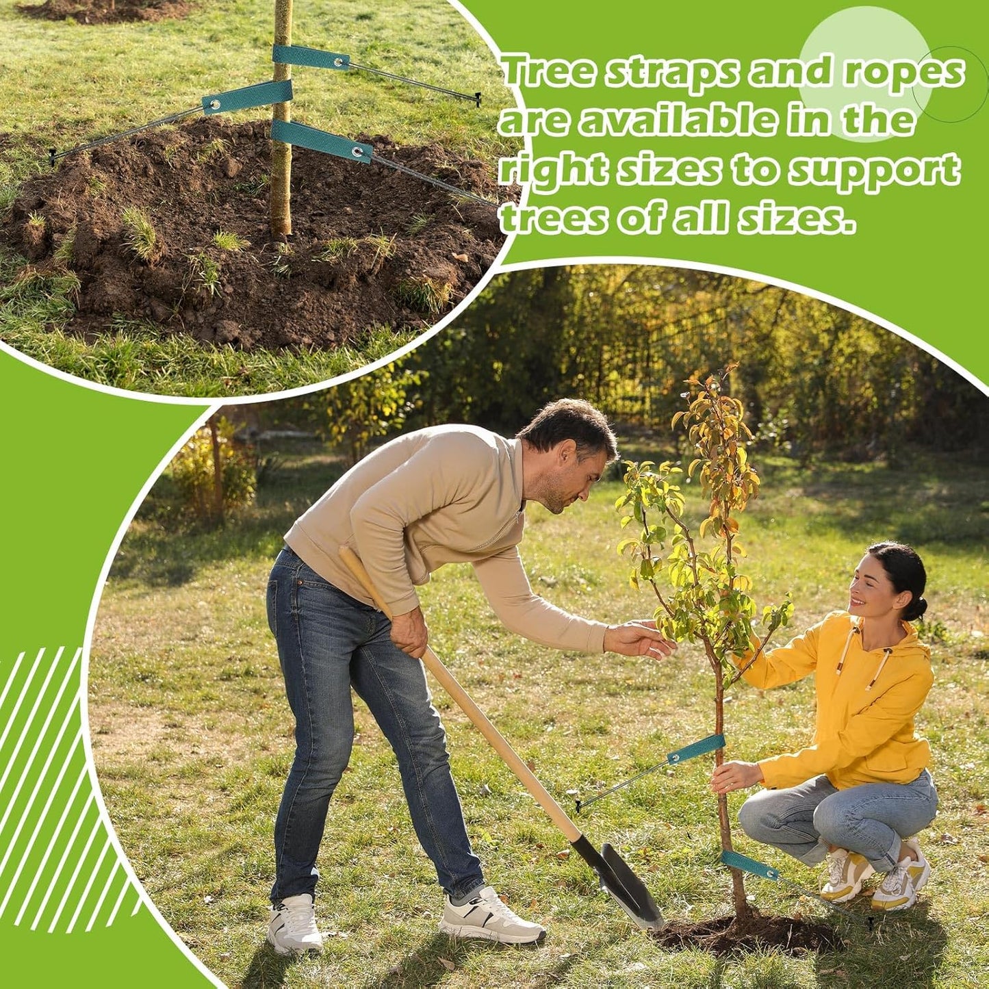 Sintuff 9 Set Heavy Duty Tree Stake Kit 15.75 Inches/ 40 cm Tree Straps for Staking and 13.12 ft/ 4 m Dock Lines Rope for Support Anchoring Home Leaning Plant Straightening Garden Tent(Green)-VerdiqueGarden