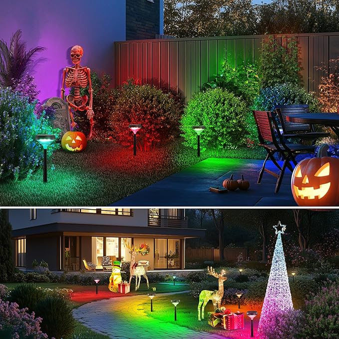 Linkind Solar Pathway Lights 8 Pack, Color Changing Halloween Decorations Outdoor Waterproof, Multicolor+Warm/Cool White Solar Lights for Walkway Pathway Yard Garden Landscape-VerdiqueGarden