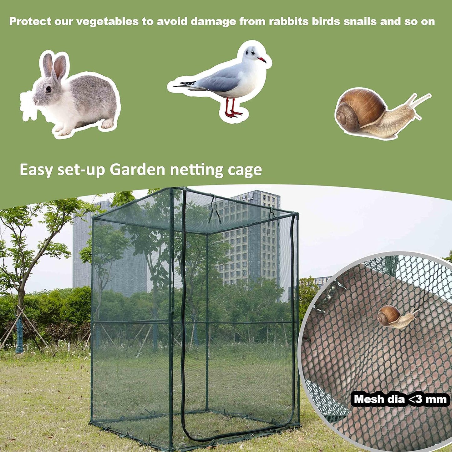 Portable 4'x4' Large 6FT Tall Plant Netting Cover Crop Cages Pest Guard Cover for Vegetables and Fruits Plant Durable Gardening Net with 4 Stakes-VerdiqueGarden