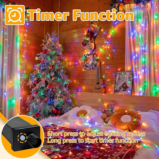 Ollny String Lights 120LED 40FT, Multicolor Fairy Lights Waterproof Connectable Timer, 8 Modes Plug in Christmas Light for Bedroom Outdoor Party Indoor Classroom Decorations-VerdiqueGarden