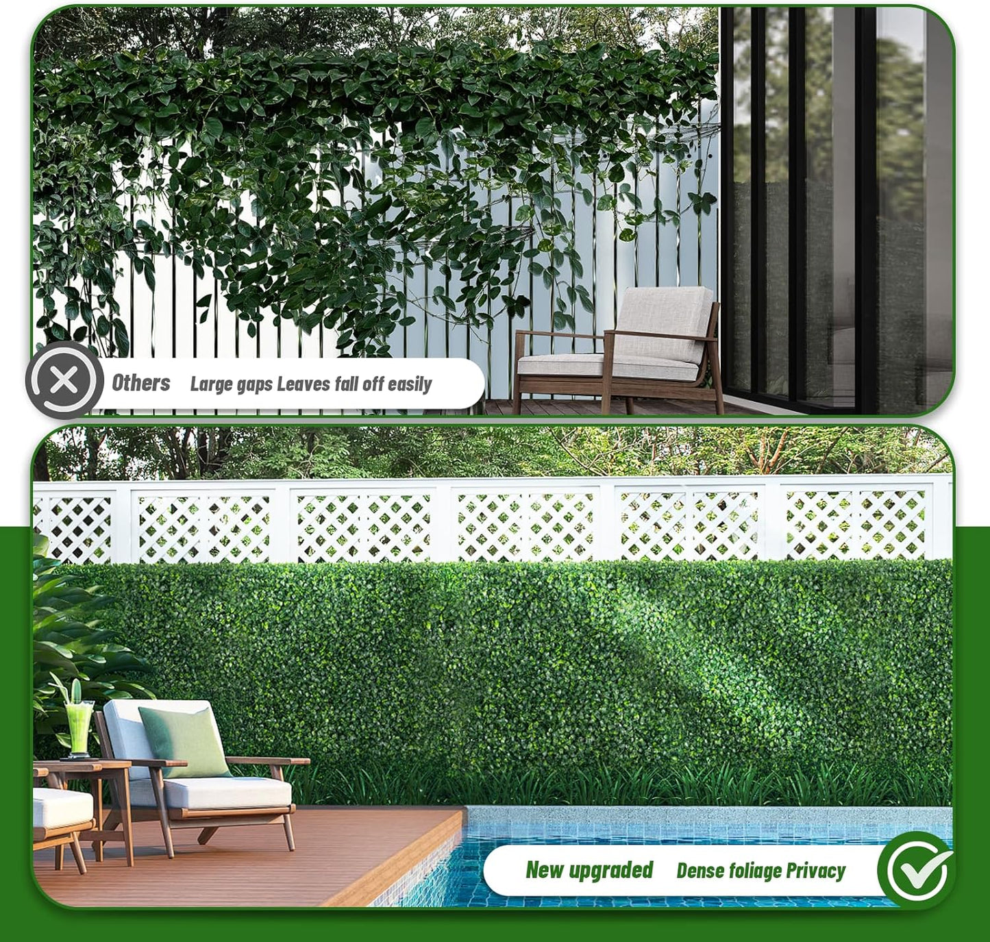 Artificial Boxwood Roll,120x40 in (34 sqft) UV-Anti Faux Ivy Boxwood Hedge Leaf Grass Wall for Patio Balcony Privacy, Garden, Backyard Greenery Wall Backdrop and Fence Decor-VerdiqueGarden