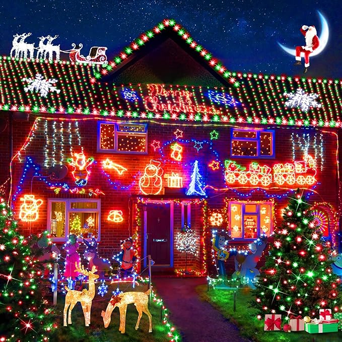 KNONEW 600ft 1500 LED String Lights Outdoor Christmas Lights 8 Modes & Timer Fairy Light Plug in Waterproof LED String Lights for Xmas Yard Tree Wedding Party Holiday Decorations (Red and Green)-VerdiqueGarden