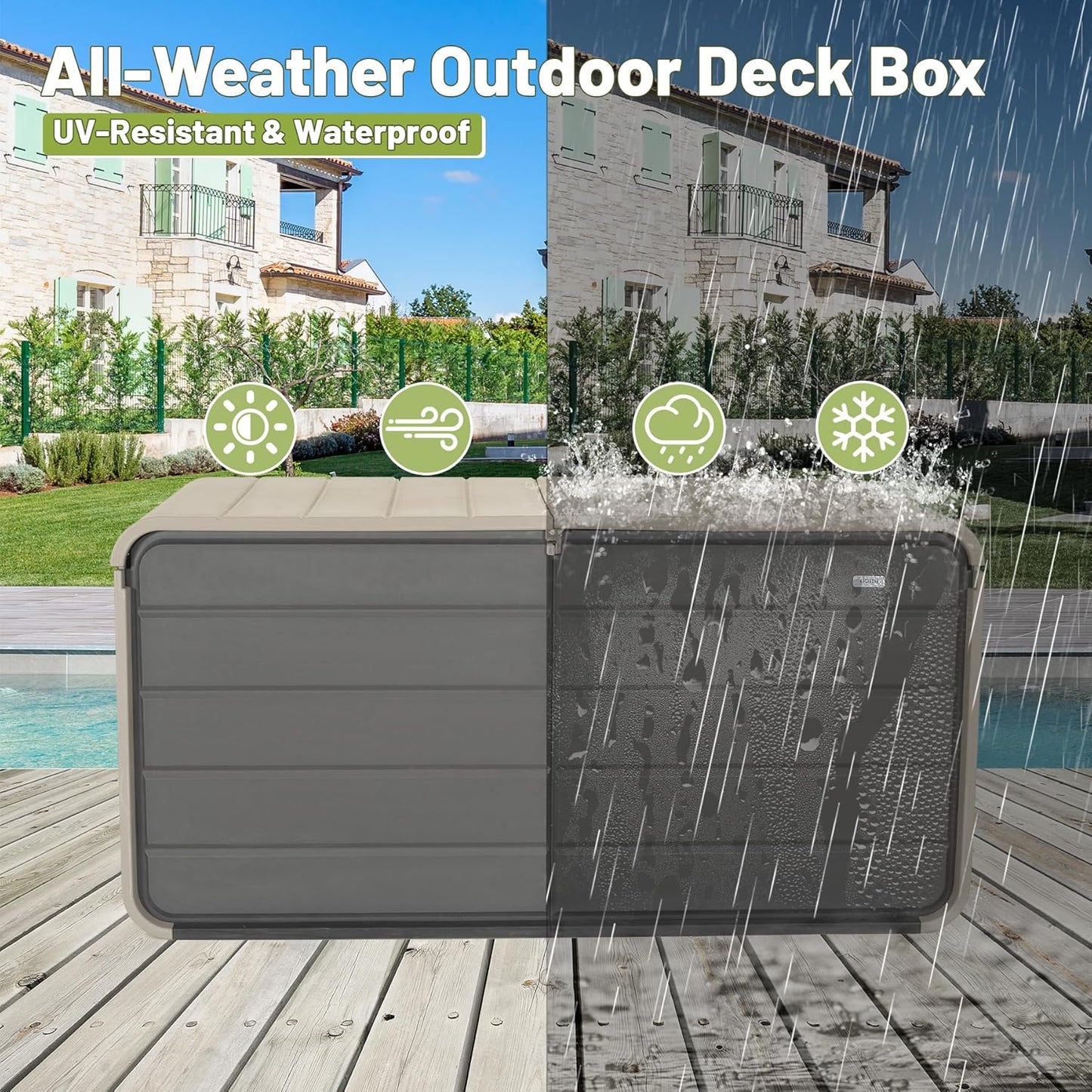 Resin Deck Box 260 Gallons, Extra Large Heavy-Duty Outdoor Storage Box, Lockable & Waterproof Patio Outside Storage Box for Patio Furniture, Garden Tools, Pool Supplies-VerdiqueGarden