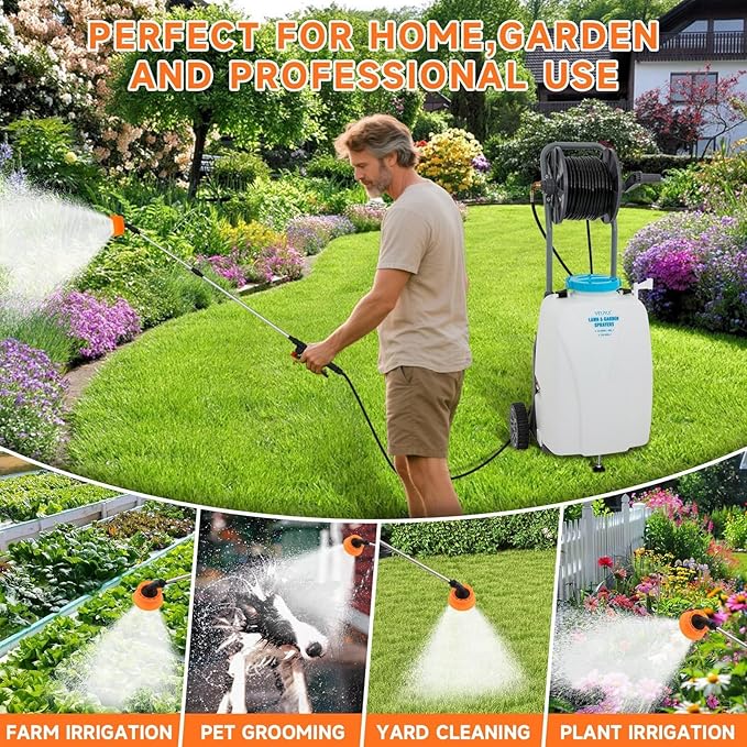 10.6 Gallon Battery Powered Sprayer with Double Professional Pump, Portable Sprayer with Wheels,0-94 PSI,12V 8Ah Battery,Adjustable HD Wand and 10 Nozzles for Weeding, Spraying, Cleaning-VerdiqueGarden
