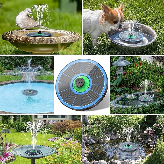 Solar Fountain Full Glass Panel No Battery, 3.5W Solar Bird Bath Fountains with 4 Fixed Rods & 7 Nozzles, Solar Fountain Pump for Bird Bath, Garden, Pond, Pool, Patio,Hummingbird-VerdiqueGarden