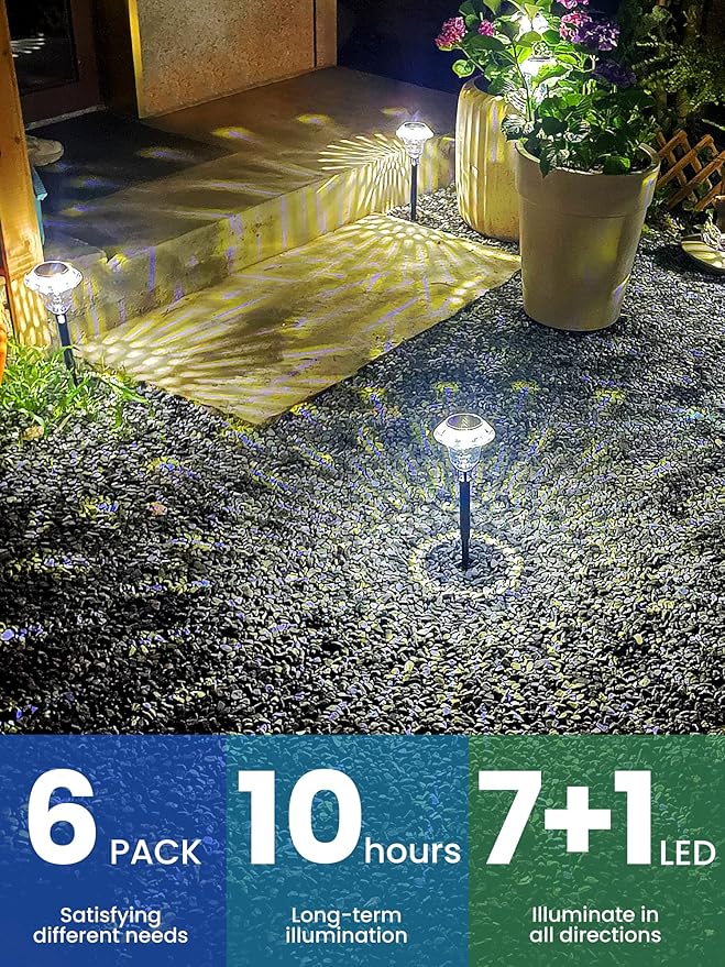 SOLPEX Solar Pathway Lights Garden Decor for Yard, Garden Lights Solar Powered Waterproof Landscape Lighting, Solar Outdoor Lights Porch Decor for Path Walkway Driveway (6 Pack Cold White)-VerdiqueGarden
