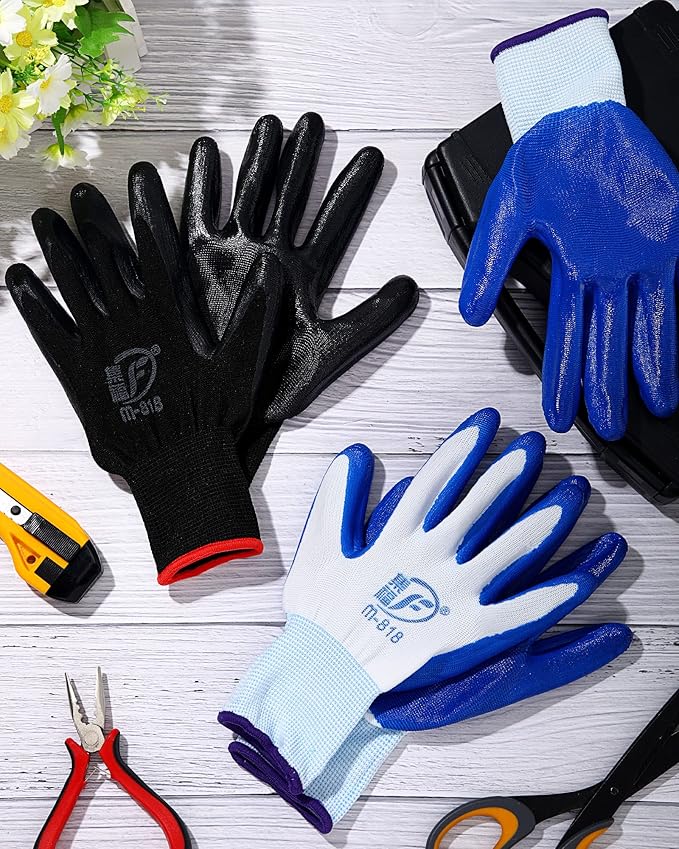 Nuogo 24 Pairs Gardening Gloves for Men Women Rubber Coated Landscaping Work Gloves Safety Work Construction-VerdiqueGarden