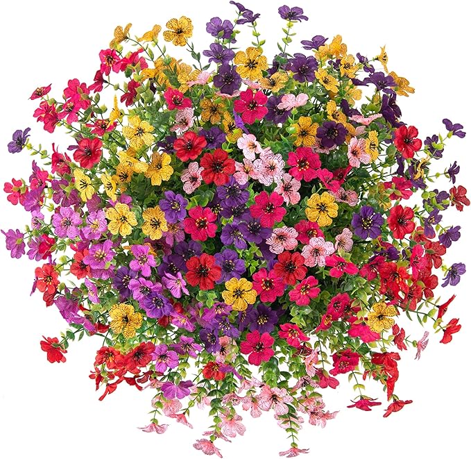 Artificial Fake Hanging Plants Flowers with Basket Outdoor Decor Faux Silk Dasiy Flower Arrangements in Pot Planter for Porch Home Indoor Patio Garden Yard Decoration-VerdiqueGarden