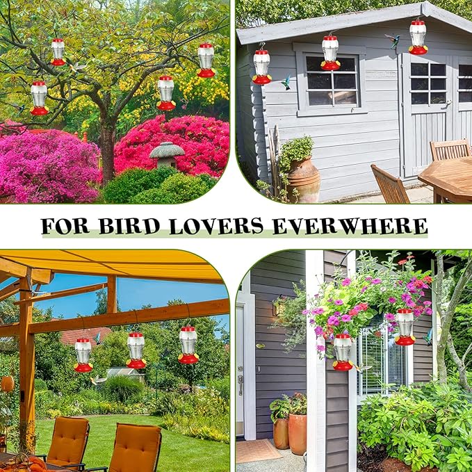 6 Pcs Hummingbird Feeder with Hanging Wires for Outdoor Hanging 16 oz Plastic Hummingbird Feeders Bird Feeder for Outside Wild Bird Feeder with 5 Feeding Ports for Home Garden Yard, Easy Filling-VerdiqueGarden