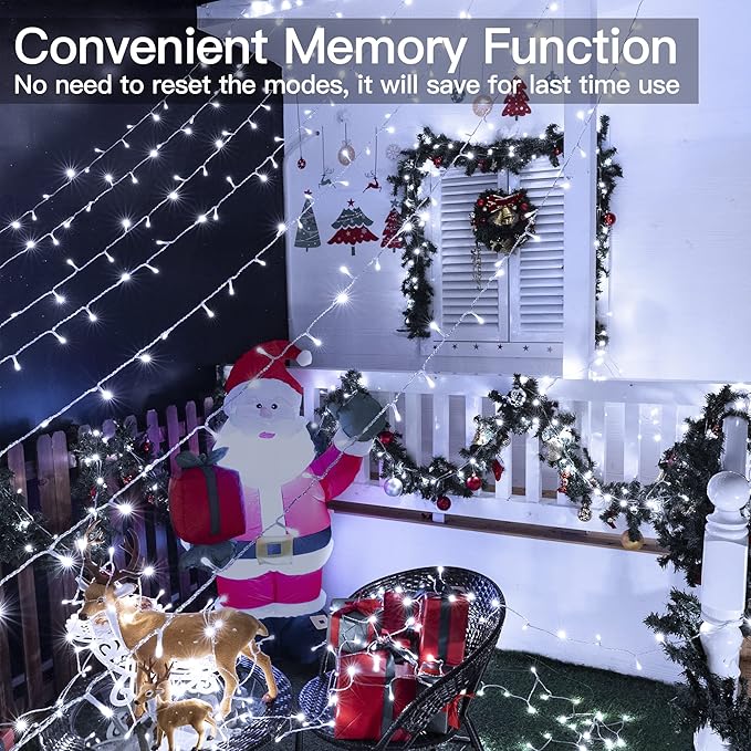 Ollny Christmas Lights Outdoor 400LED 131FT, Cool White Fairy Lights with Remote 3 Timer, Plug in 8 Modes String Lights for Bedroom Indoor Outside House Party Xmas Decorations-VerdiqueGarden