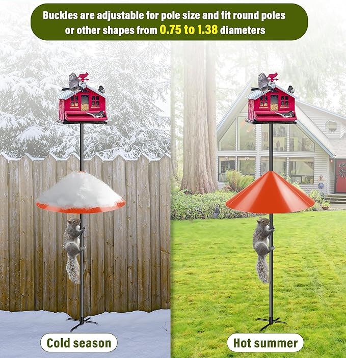 Squirrel Baffle for Bird Feeder Pole, 19-Inch Outdoor Bird Feeder Guard, Squirrel-Proof Birdhouse Baffles, Shepherd's Hook for Outside(Red)-VerdiqueGarden