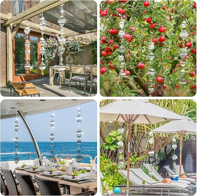 Bird Deterrents for Outside, Reflective 3D Stainless Steel Wind Spinners, Garden Decor, Bird Scare Devices to Keep Woodpeckers, Pigeons Away from Your House, Patio, Orchards-VerdiqueGarden