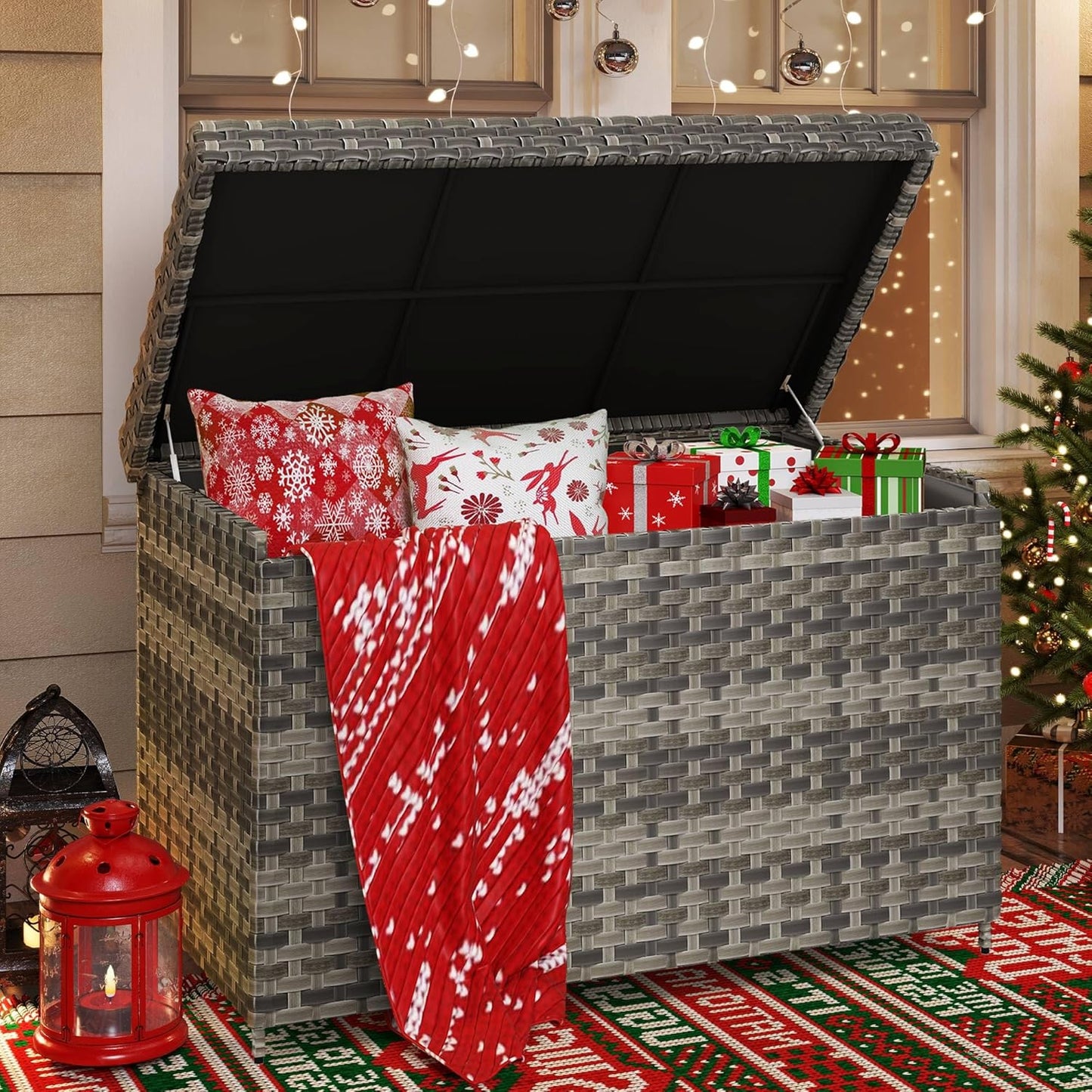 YITAHOME 230 Gallon Deck Box, XXL Wicker Outdoor Storage Box, All-Weather Storage Organizer for Patio Furniture, Outdoor Cushions, Pool Storage and Garden Tools (Grey)-VerdiqueGarden