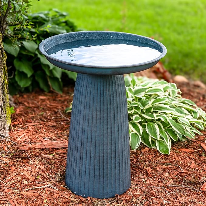 Sunnydaze Gleeful Garden Metal Bird Bath for Outdoors - Large Decorative Iron Birdbath - 23-Inch - Matte Blue-VerdiqueGarden