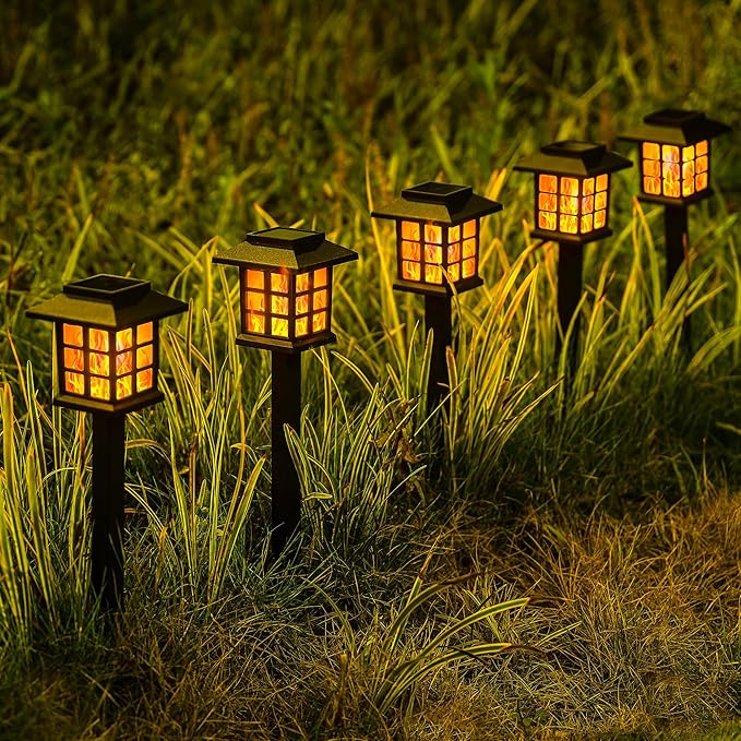 GIGALUMI Solar Lights for Outside,10 Pack Flickering Flame LED Solar Outdoor Lights, Waterproof Solar Garden Lights Maintain 10 Hours of Lighting for Christmas, Garden, Landscape, Path, Yard, Patio-VerdiqueGarden
