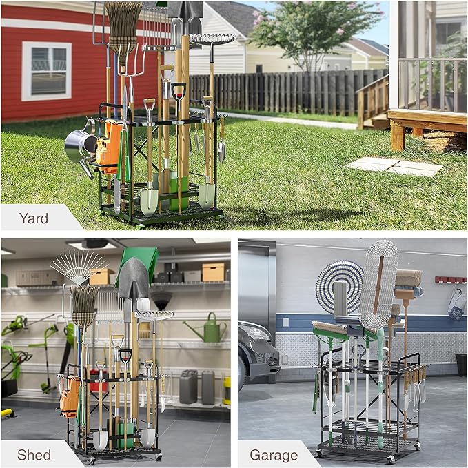 Garden Tool Organizer Outdoor Garage and Shed Tool Storage Yard Tool Holder and Storage Rack Garden Tool Stand for Shed and Garage-VerdiqueGarden