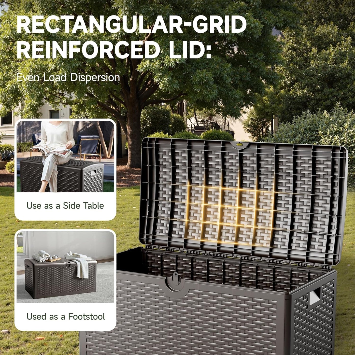 80 Gallon Deck Box, Double Layer Waterproof Resin Outdoor Indoor Storage Box, Lockable & UV Resistant Storage Bin for Patio Furniture, Garden Tools, Pool Accessories (Brown)-VerdiqueGarden