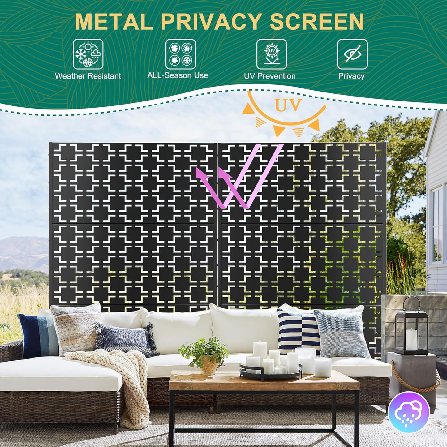 72" H×47" W Metal Privacy Screen Outdoor Privacy Screen Freestanding, Outdoor Privacy Screens and Panels for Patio Lawn Deck, Outdoor Privacy Panels Decorative Privacy Fence(Consists of 3 Panels)-VerdiqueGarden