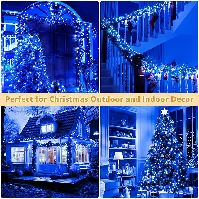 Ollny Christmas Lights Outdoor 800LED 262FT, Blue Plug in Fairy Lights with Remote, 8 Modes Waterproof Timers Dimmable LED String Lights for Indoor House Outside Bedroom Patio Balcony-VerdiqueGarden