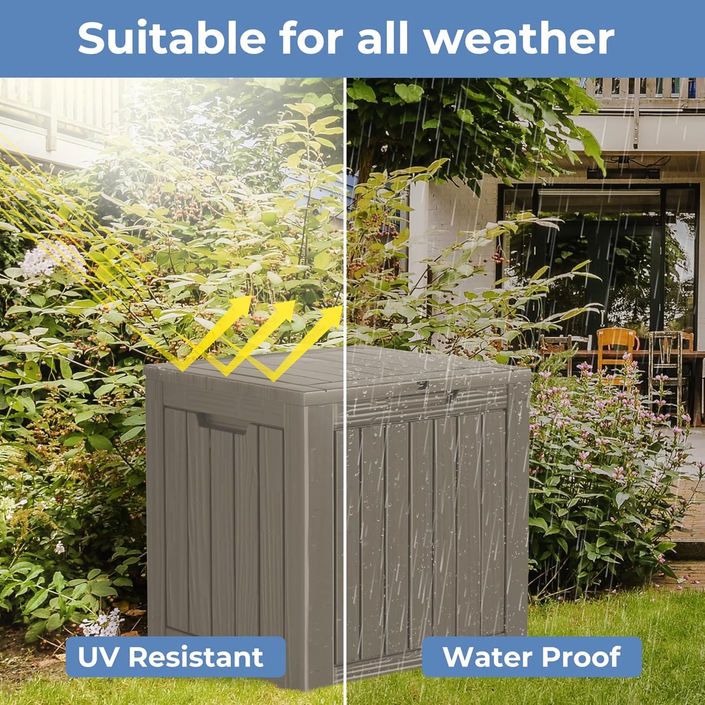 55 Gallon Outdoor Storage Box Waterproof Lockable Resin Deck Box Large, Patio Storage Bin for Pool Accessories Cushion Furniture, Garden Tools, UV-Resistant Outside Delivery Grey-VerdiqueGarden