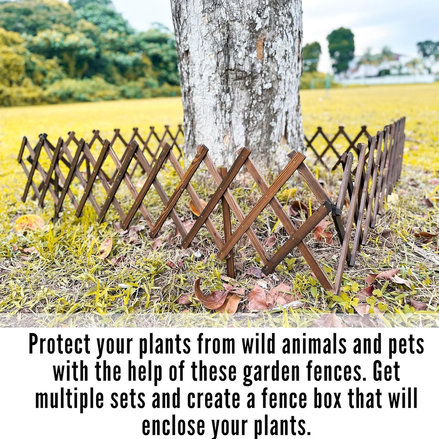 ShopLaLa Garden Fence- 2 Pack, Total 12ft (L) Wooden Lattice Flower Edging for Yard Lawn Landscape Patio Outdoor Decor, Expandable Plant Garden Trellis, Animal Barrier Fence No Dig Panel for Small Dog-VerdiqueGarden