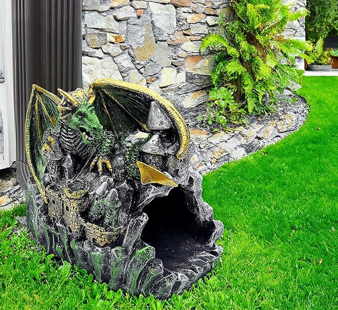 Magical Dragon Statue Gutter Downspout Extender, Garden Ornament, Decor Downspout Diverter, Perfect Rain Diverter for 3"x4" Downspouts, Eco-Friendly Resin, Perfect Outdoor Decor Gift-VerdiqueGarden