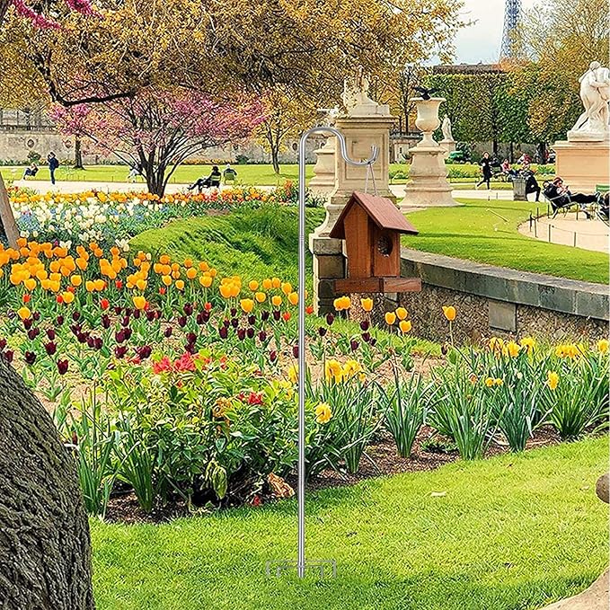 Shepherds Hook for Outdoor, 62 Inch Tall & 5/8 Inch Diameter Stainless Steel Heavy Duty Poles to Hang Outdoor Lights with 5 Prongs Base, Suitable for Bird Feeders or Wedding Decors(1pack)-VerdiqueGarden