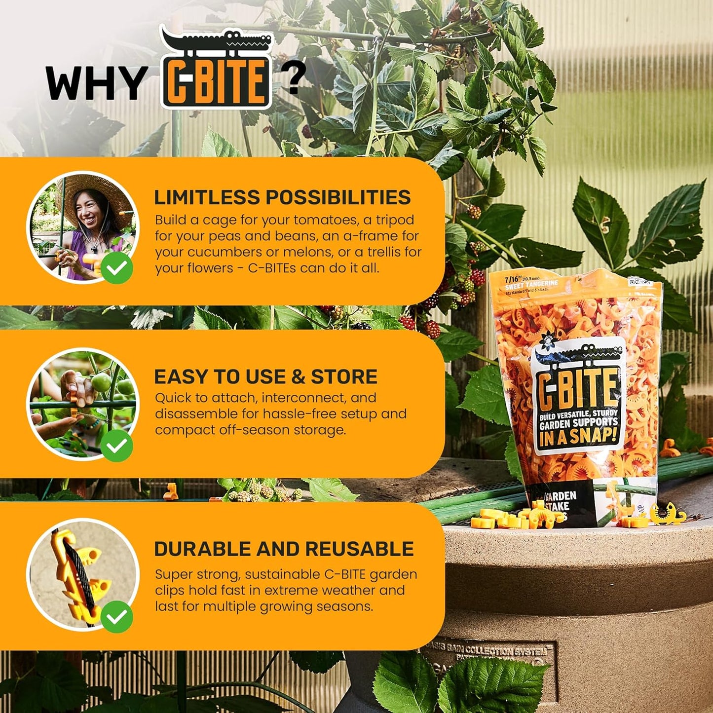 Plant Support Clips for Trellis, Garden Stakes, Wire Fence, Climbing Plants, Indoor Gardening, Hydroponics Systems, and Vines | Durable Gardening Clips (Tangerine Orange - 100 Pack)-VerdiqueGarden