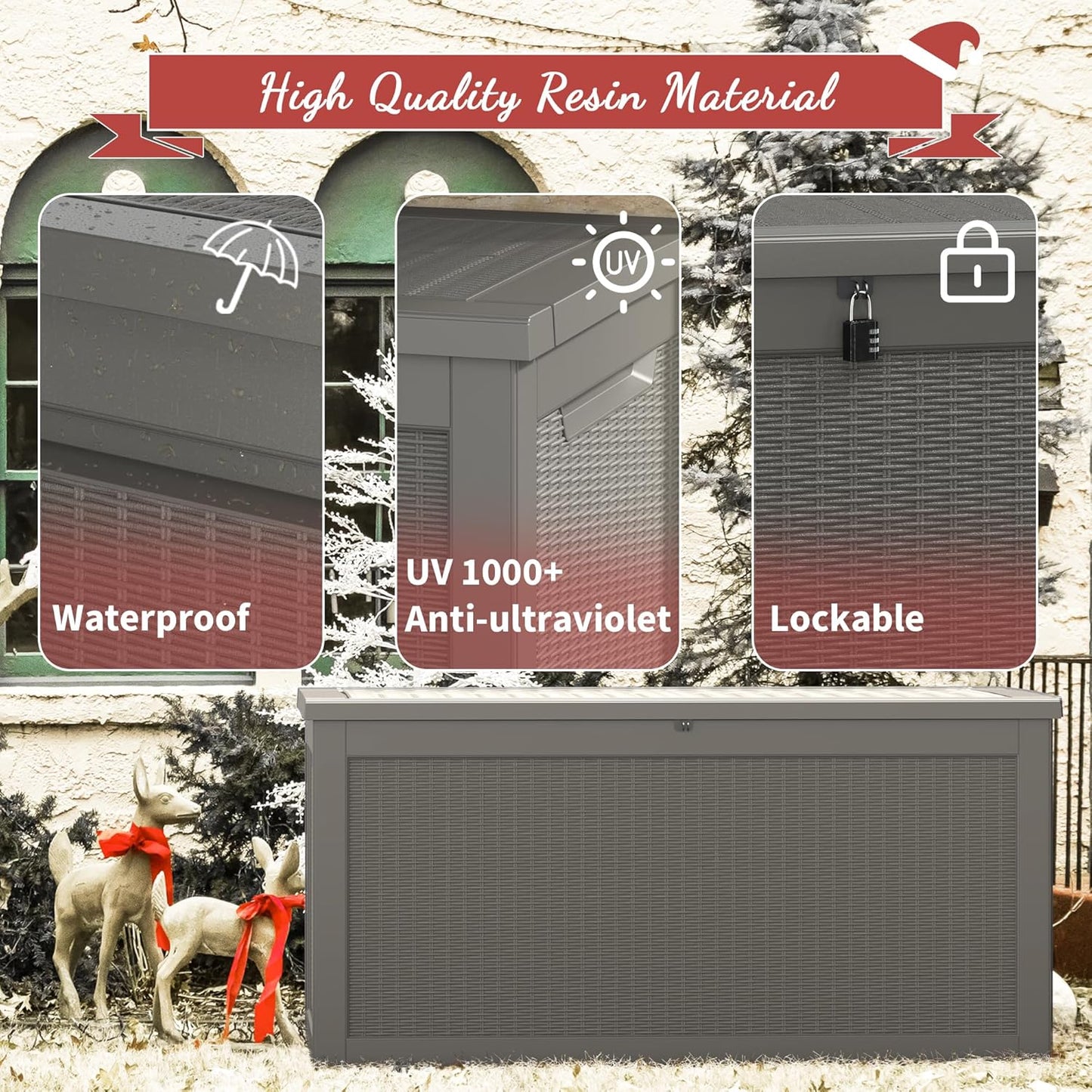 NUNU LAB 260 Gallon Outdoor Storage Box,Resin Large Sturdy Deck Box, Backyard Outside Storage Box Waterproof with Double Wall Panels,Package Delivery Garden Outdoor Hose Storage Bin-VerdiqueGarden