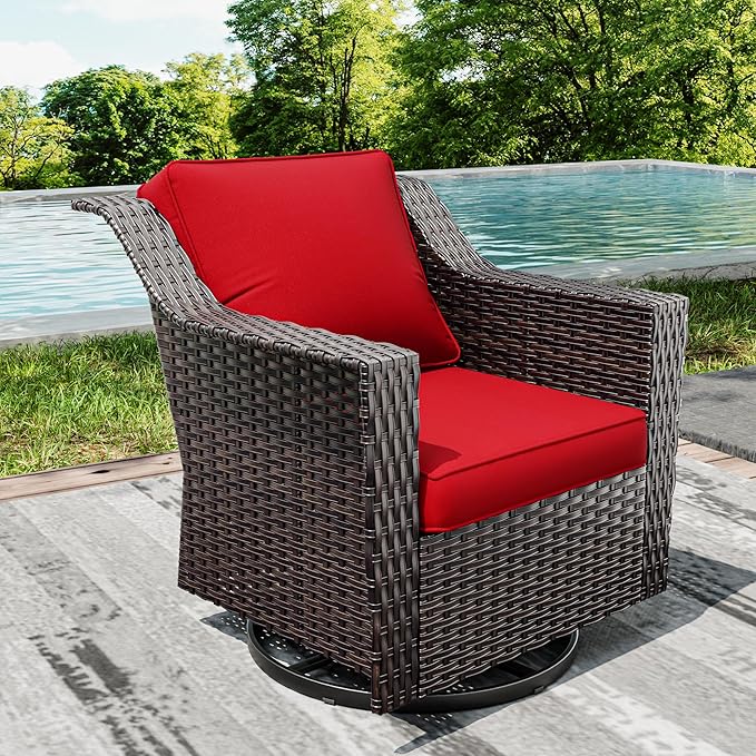 Joyside Outdoor Swivel Chair, Patio Swivel Chairs with Wide Armrest and Thick Cushions, Upgraded Large Size for Backyard, Garden, Poolside-VerdiqueGarden