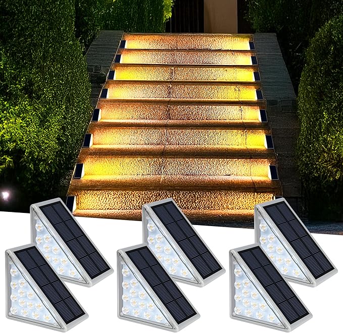 LED Solar Step Lights Waterproof Outdoor Stair Lights, Solar Deck Lights Outdoor Decor IP67 Solar Decoration Lights for Yard, Patio, Garden, Walkways, Front Door, Pathway, Driveway, Porch 6 Pack-VerdiqueGarden
