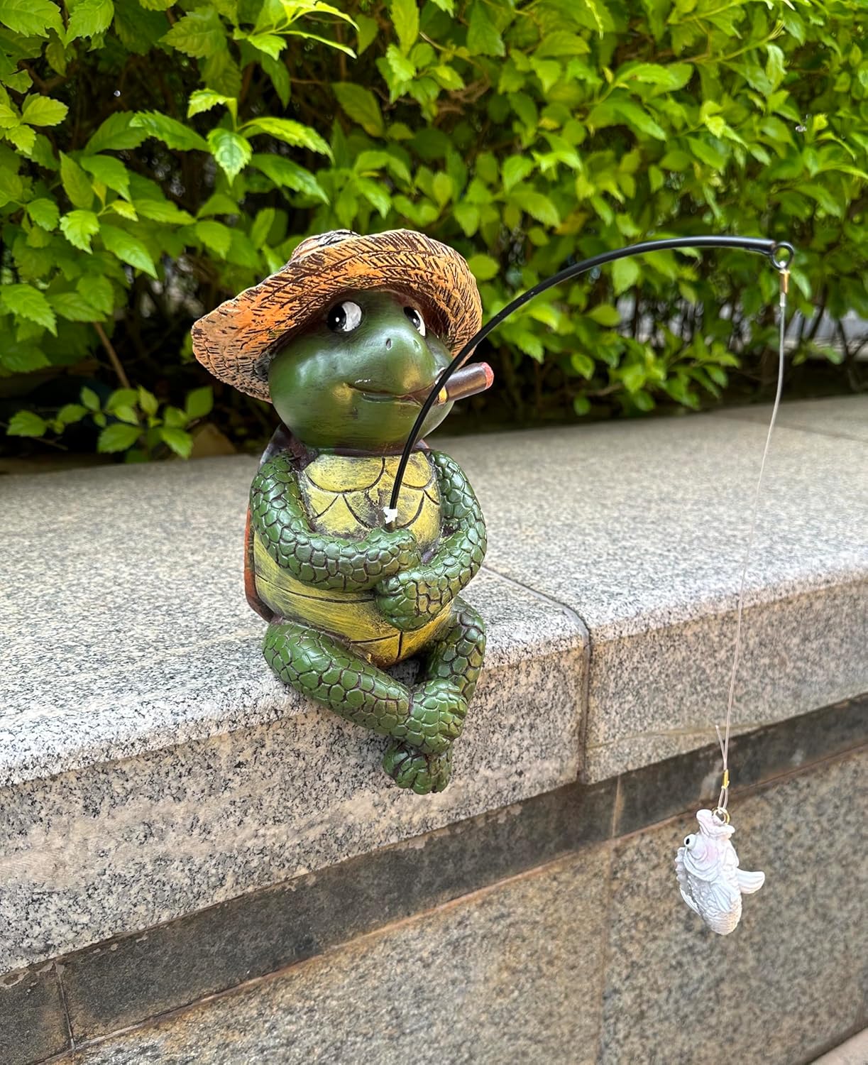 9.5" Turtle Fishing Statues- Whimsical Stone Look Lawn Yard Art, Funny Garden Pond Fisherman Sculpture, Resin Animal Decor, Ideal for Garden Enthusiasts & Turtle Fishing Lovers-VerdiqueGarden