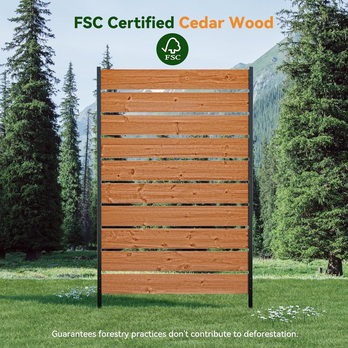 Modern Shade 5' x 3' Wood Privacy Fence Screen (2 Panel) Natural Cedar Wood, Outdoor Privacy Fence Panel for Deck Balcony, Conceals Trash Cans Air Conditioner, Ultimate Fence Privacy Screen-VerdiqueGarden