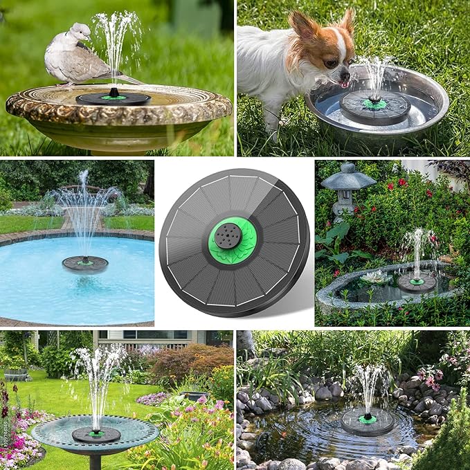 Solar Fountain Full Glass Panel No Battery, 3.5W Solar Bird Bath Fountains with 4 Fixed Rods & 7 Nozzles, Solar Fountain Pump for Bird Bath, Garden, Pond, Pool, Patio (Black Panel)-VerdiqueGarden