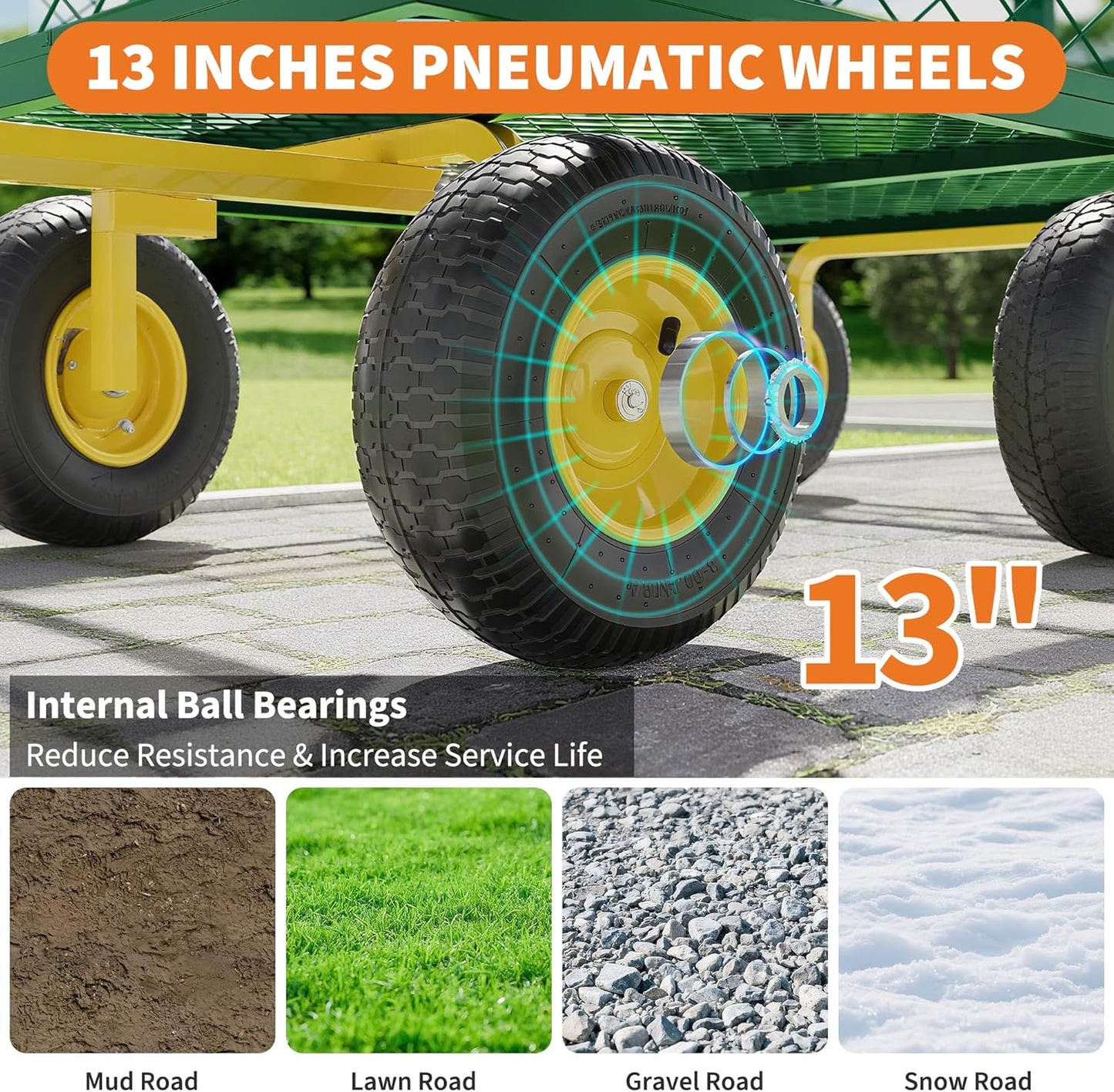 3-in-1 Heavy-Duty Steel Garden Cart, 1400 Lbs Garden Wagon, with 13 Inch All-Terrain Tires and Removable Mesh Side Panels, 180° Rotating Handle, Metal Multi-Function Carts, Outdoor Gardens Wagon Cart-VerdiqueGarden