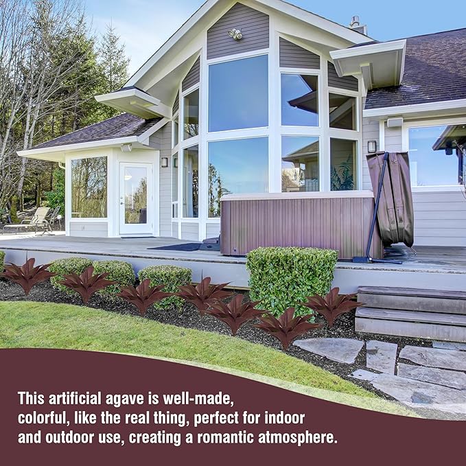 Fake Plants Artificial Agave Plants 13.8" Large UV Resistant Fake Agave Planters for Indoor and Outdoor Decorating Tropical Plant Succulents Greenery Indoor Decor(2Pack, Purple-VerdiqueGarden