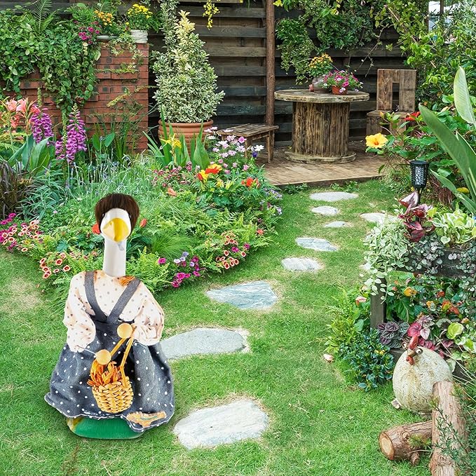3 Pcs Porch Goose Outfit, Cute Porch Goosey Braid Wig, Crochet Hook Portico Goose Wig for Lawn Goosey Garden-VerdiqueGarden