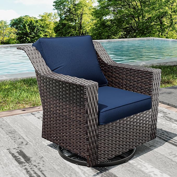 Joyside Outdoor Swivel Chair, Patio Swivel Chairs with Wide Armrest and Thick Cushions, Upgraded Large Size for Backyard, Garden, Poolside-VerdiqueGarden