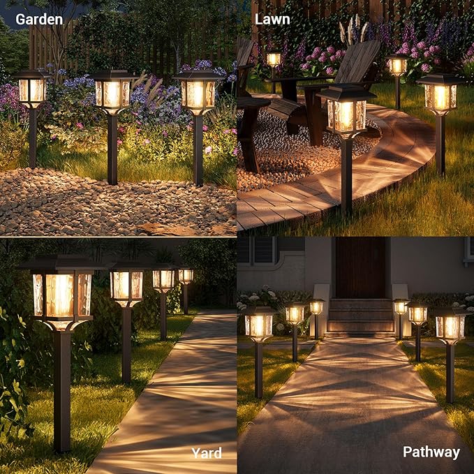 XMCOSY+ Solar Pathway Lights Outdoor, 2-Tone LED Waterproof Garden Outdoor Lighting for Yard Stainless Steel & Glass Solar Powered Landscape Walkway Driveway Decor (Warm White)-VerdiqueGarden