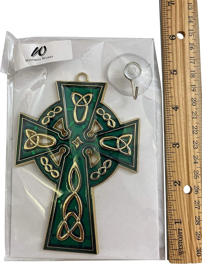 Celtic Cross Suncatcher Irish Sun Catcher Window Decoration with Suction Cup and Hook, 4 1/2 Inches-VerdiqueGarden