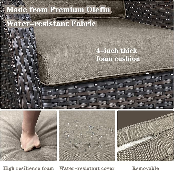 Outdoor Swivel Rcoker Patio Chairs - Outdoor Swivel Patio Chairs Set of 2 Wicker Chair Patio Furniture Sets with Covered Cushion for Porch Deck Balcony Garden, Gray-VerdiqueGarden