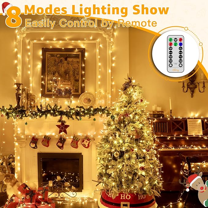 Ollny Outdoor String Lights 800LED 262FT, Warm White Waterproof Fairy Light with Remote Plug in, 8 Modes Timers Dimmable Christmas Lights for Outside Indoor Bedroom Patio Camping Garden-VerdiqueGarden