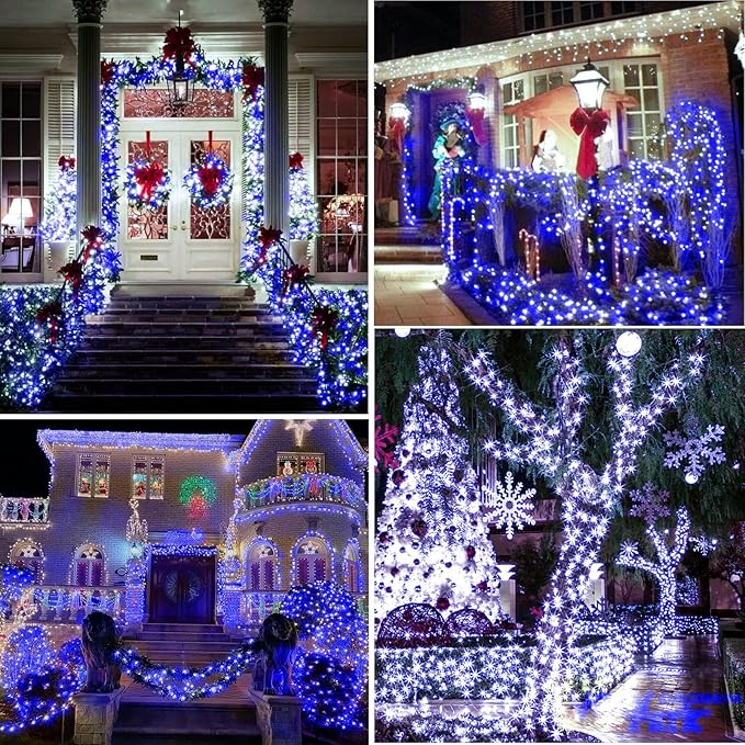 KNONEW Outdoor Christmas Lights 99ft 300 LED String Lights 8 Modes & Timer Fairy Light Plug in Waterproof LED String Lights for Xmas Yard Tree Wedding Party Holiday Decorations (Blue)-VerdiqueGarden
