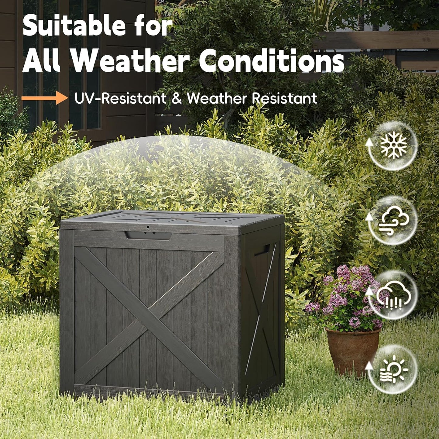 Outdoor Storage Box, 35 Gallon Waterproof Resin Deck Box, Storage Bin for Package Delivery, Patio Furniture Cushion, Garden Tools, Pool Accessories, Weatherproof and UV Resistant, Black-VerdiqueGarden