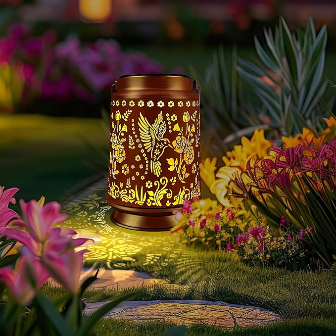 KY&BOSAM Solar Hummingbird Lanterns Outdoor Waterproof,LED 300 Lumens Metal Hanging Outside Lantern Lights Decorative for Yard Backyard Porch Garden Decorations Birthday Gifts for Women Mom Grandma-VerdiqueGarden